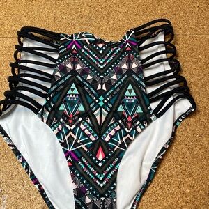 Geometric Patterned Swimsuit with Strappy Sides
